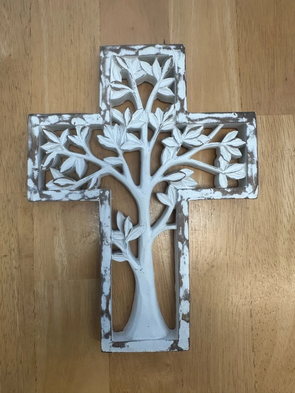Rustic White Tree Cross Wall Decor